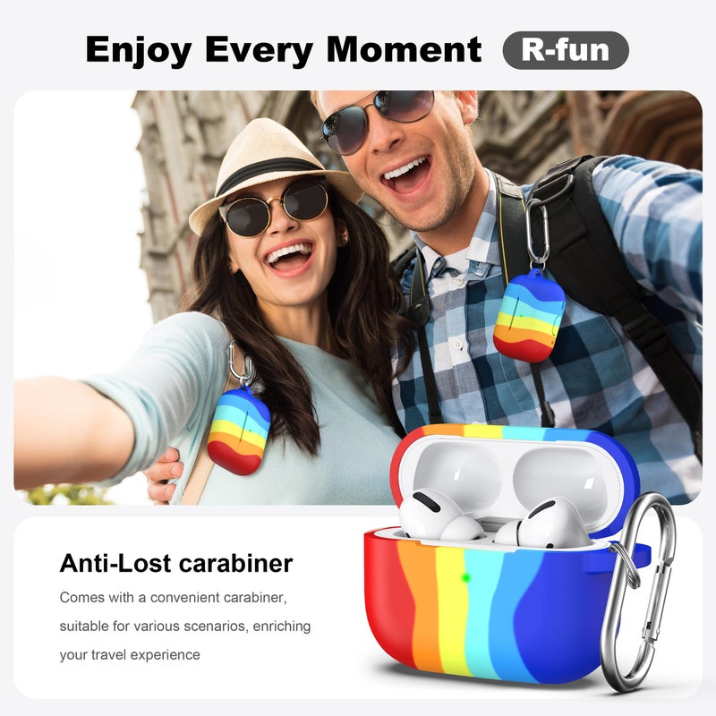 R-fun for AirPods Pro 2nd/1st Generation Case with Cleaner Kit,Soft Silicone Protective Case Cover for Apple AirPod Pro 2/1 for Women Men,AirPods Pro Case Accessories with Keychain,Rainbow - Image 2